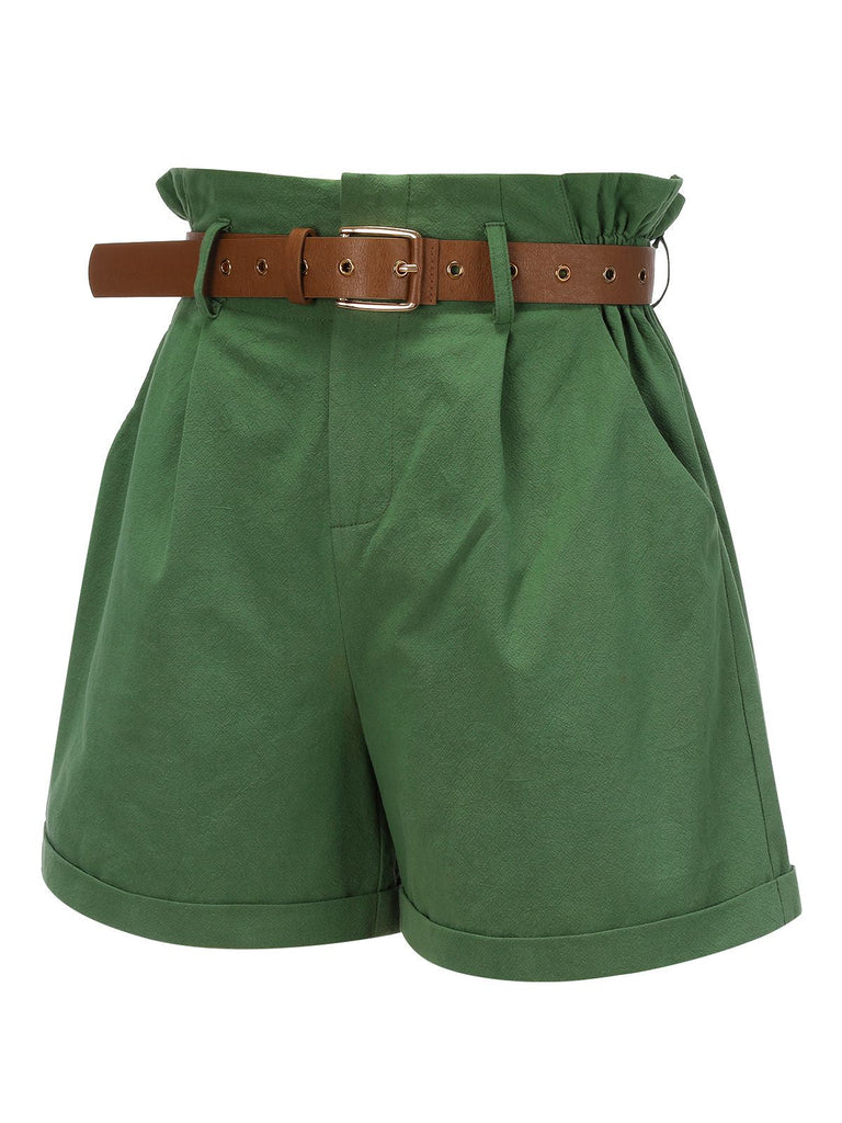 Dark Green 1960s Solid Vintage Shorts