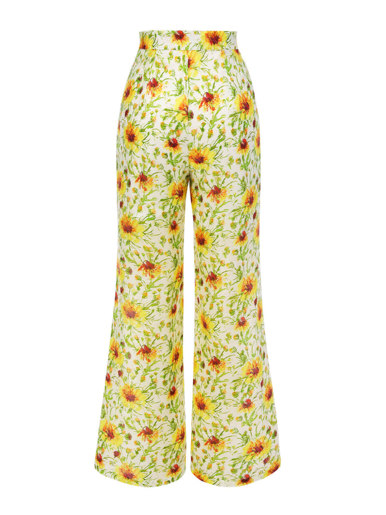 Yellow 1950s Sunflower Jacquard Pants
