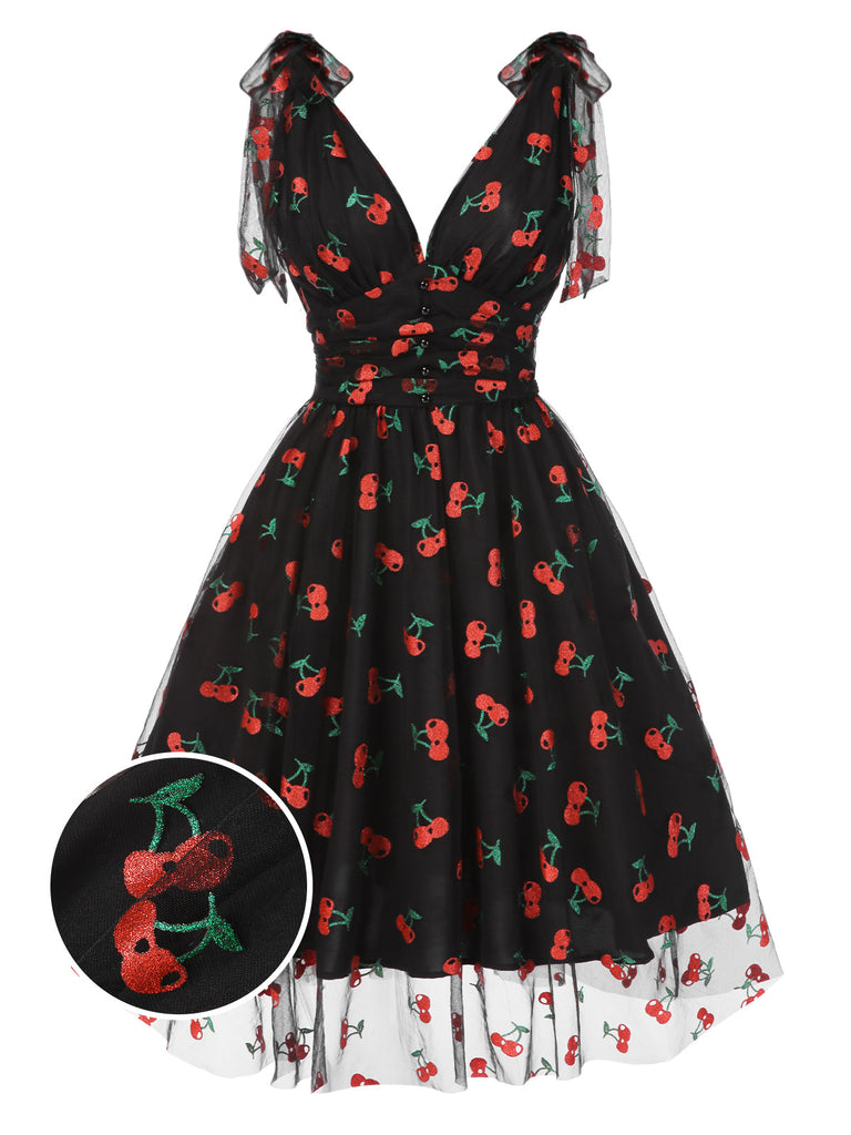 Pink 1950s Strawberry Mesh Swing Dress