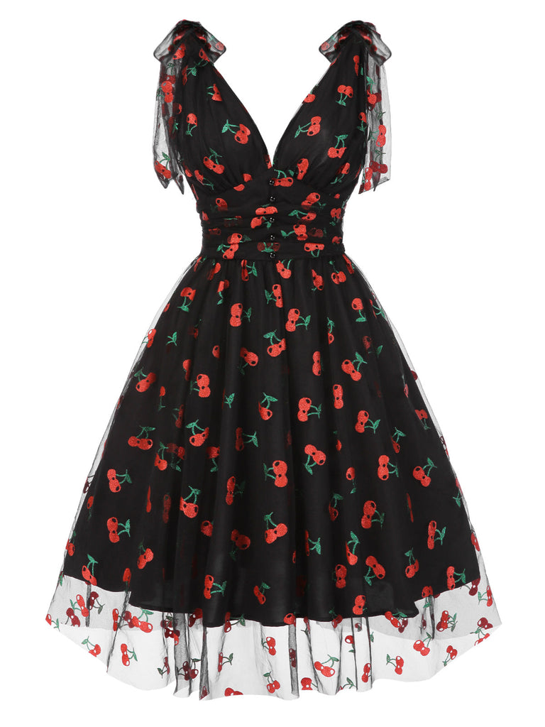 Green 1950s Daisy Mesh Swing Dress