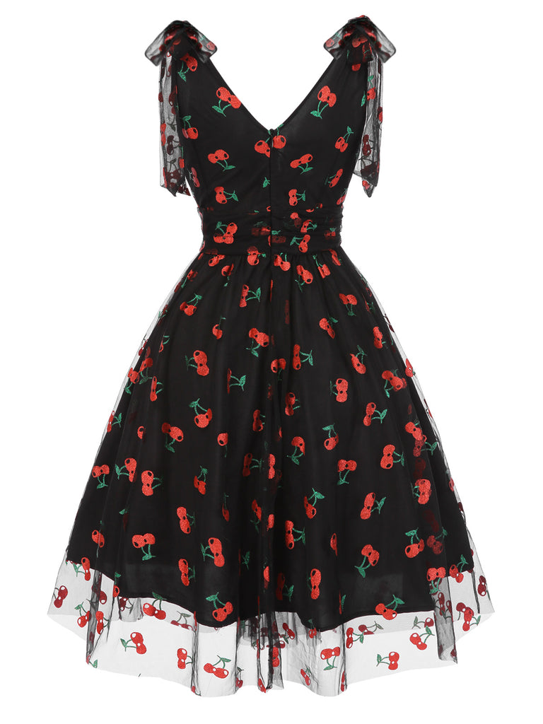 Pink 1950s Strawberry Mesh Swing Dress