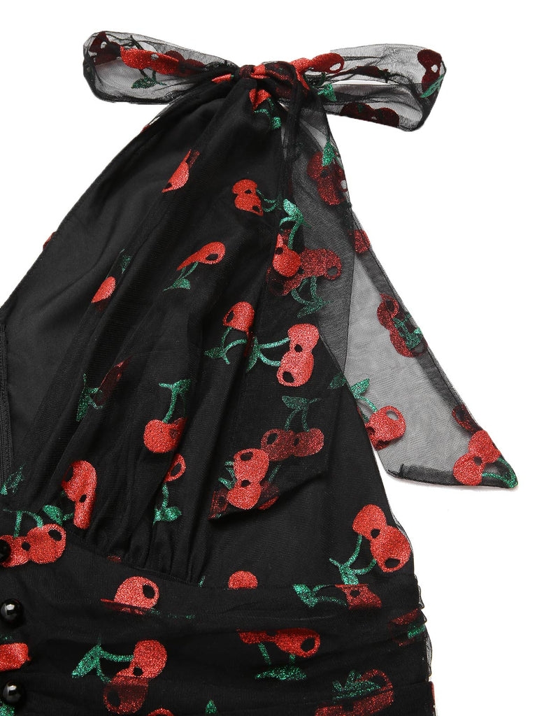 Pink 1950s Strawberry Mesh Swing Dress