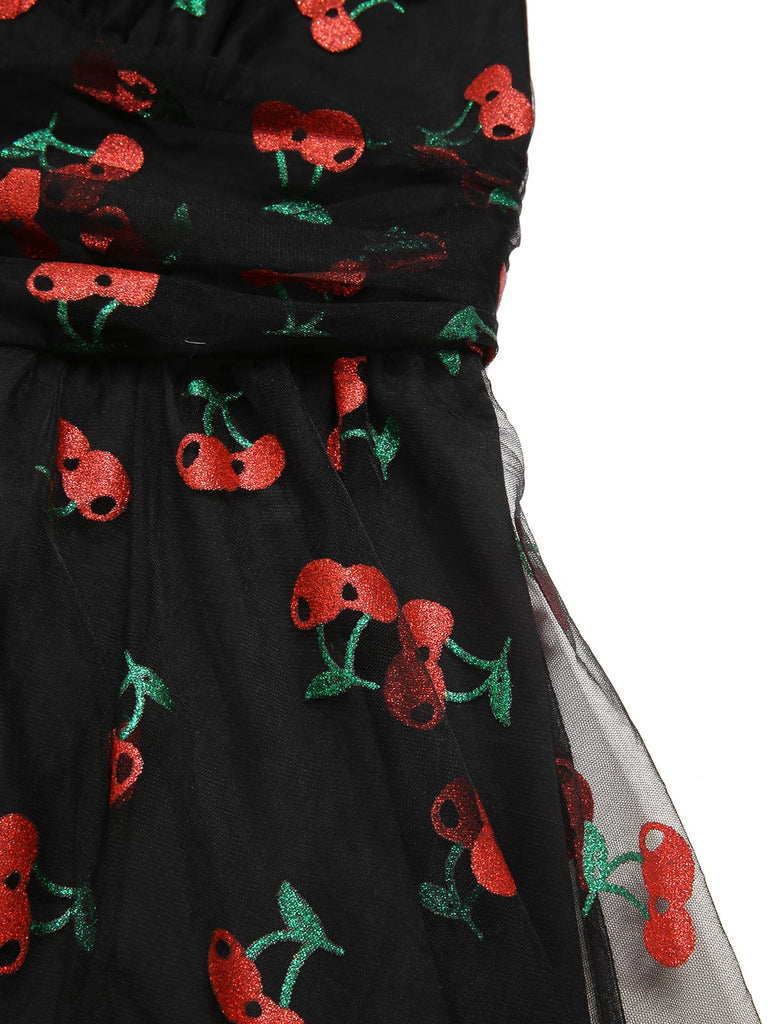 Pink 1950s Strawberry Mesh Swing Dress