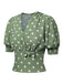 [Pre-Sale] Green 1940s Dots Bowknot V-Neck Blouse