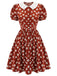 Red 1960s Floral Puff Sleeve Flared Dress