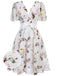 [Pre-Sale] White Flowers And Birds Bowknot V-Neck Dress