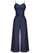 Navy Blue 1930s Cowboy Solid Strap Jumpsuit