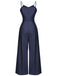 Navy Blue 1930s Cowboy Solid Strap Jumpsuit