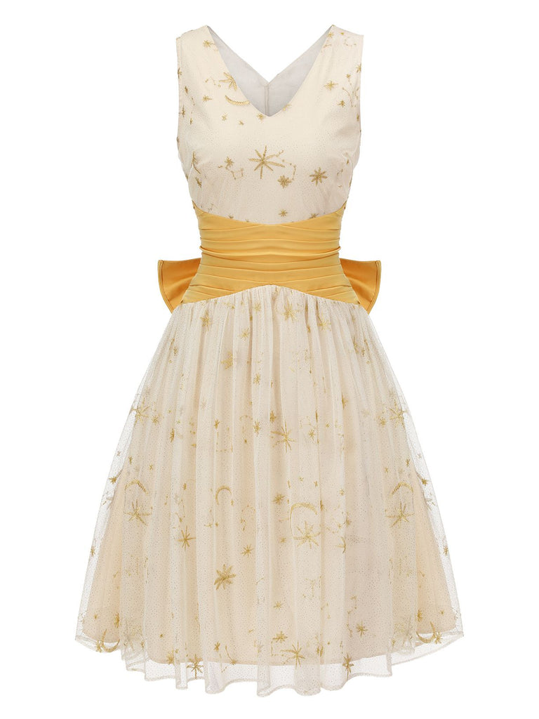 Yellow 1950s Mesh Patchwork Swing Dress