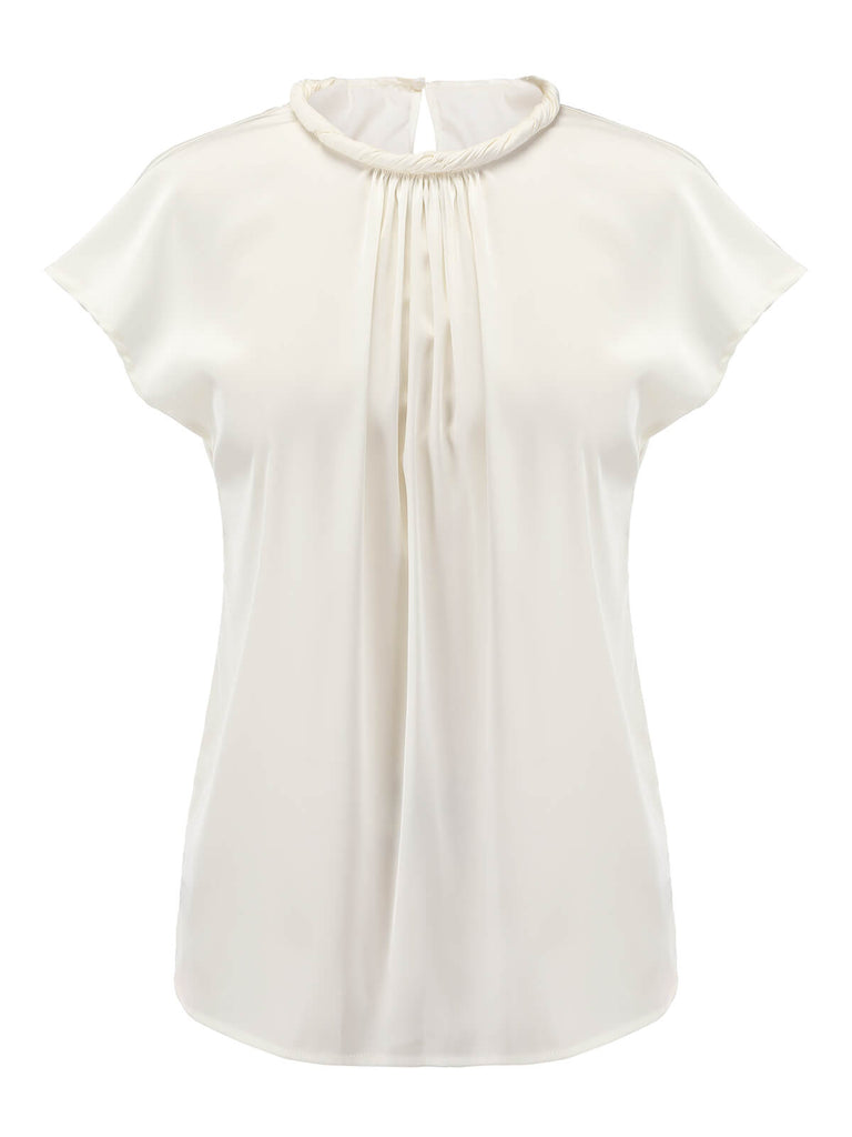 1950s White Vintage Roll Neck Blouse