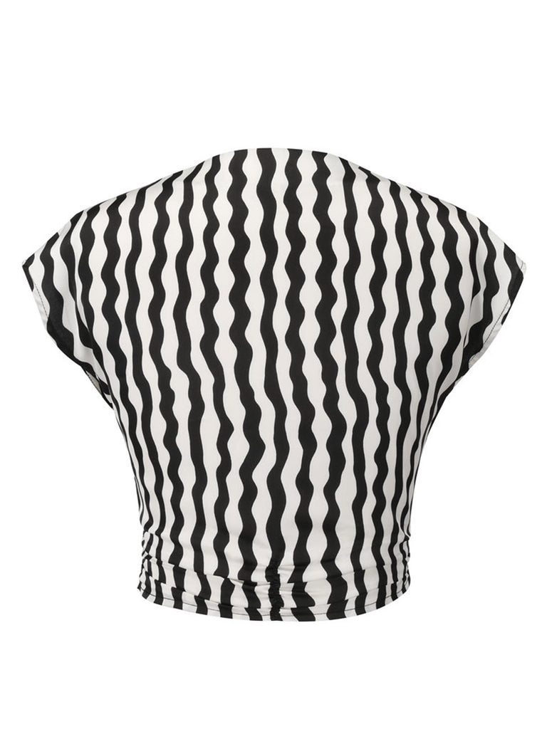 Black & White 1950s Curve Print Blouse