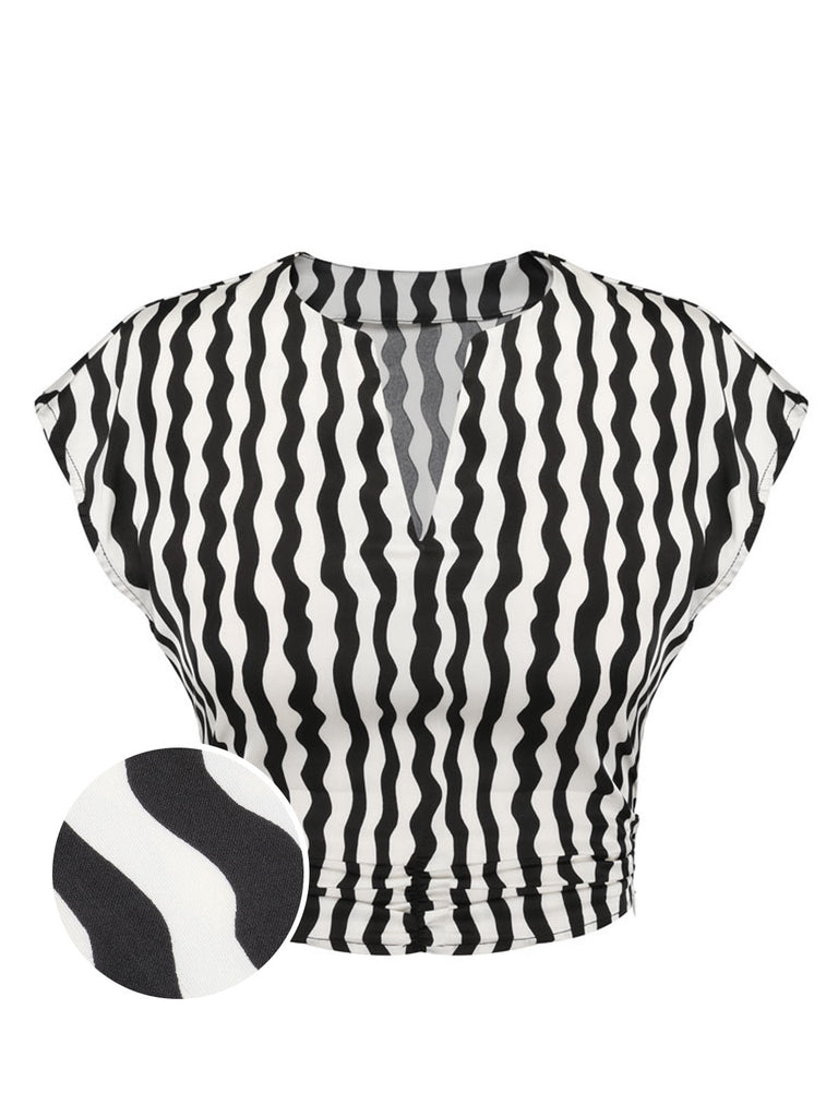 Black & White 1950s Curve Print Blouse