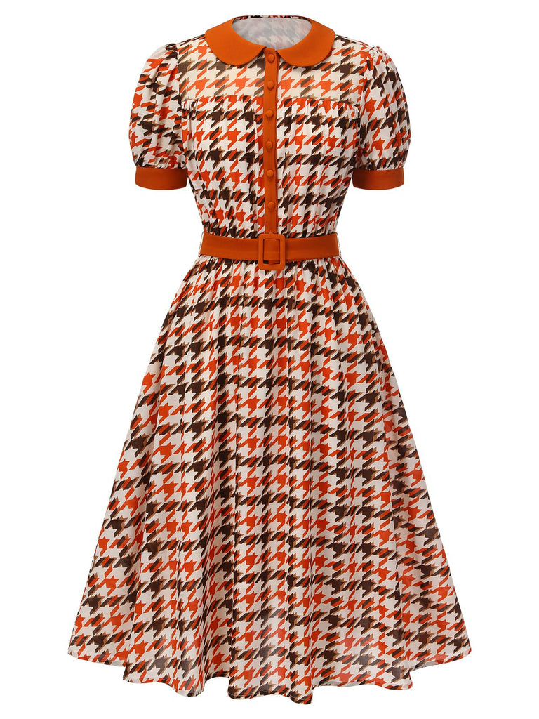 Orange 1940s Houndstooth Doll Collar Dress