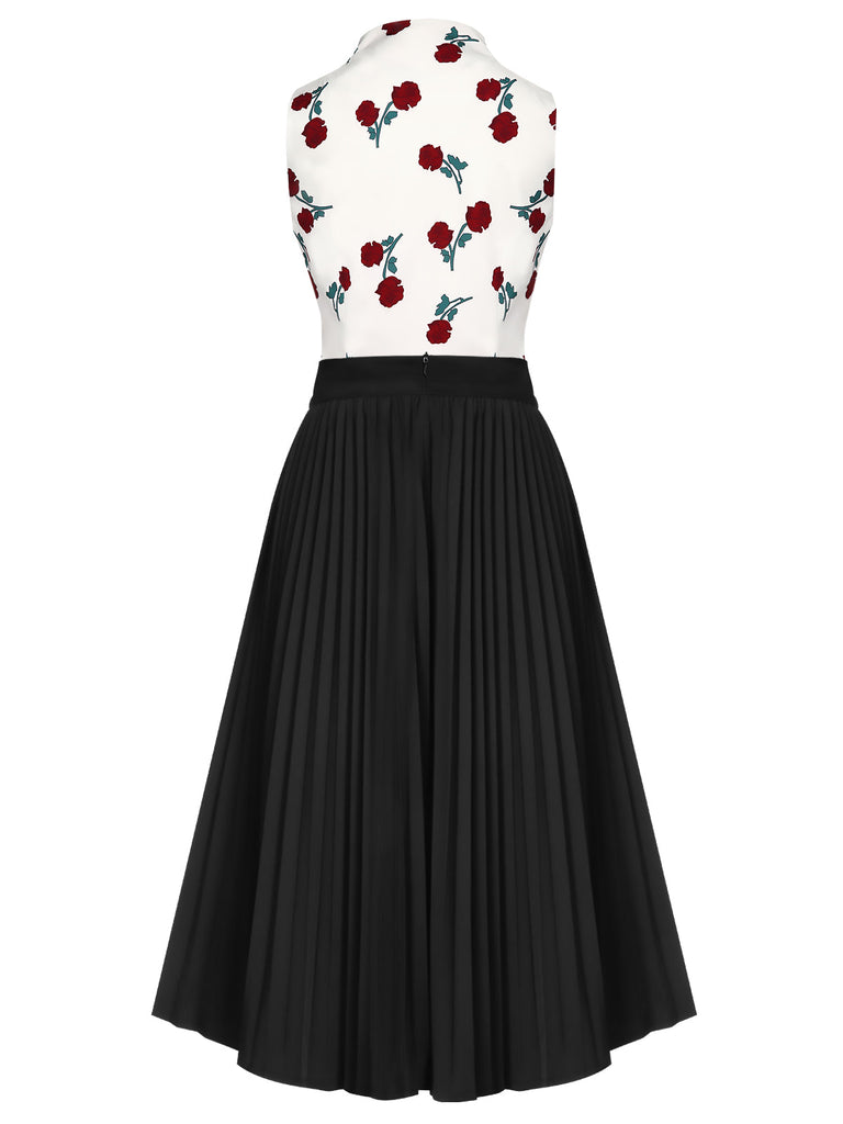 2PCS 1950s White Roses Top & Black Skirt