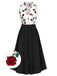 2PCS 1950s White Roses Top & Black Skirt