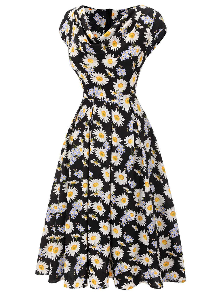 [Pre-Sale] Black 1940s Cap Sleeve Daisy Dress