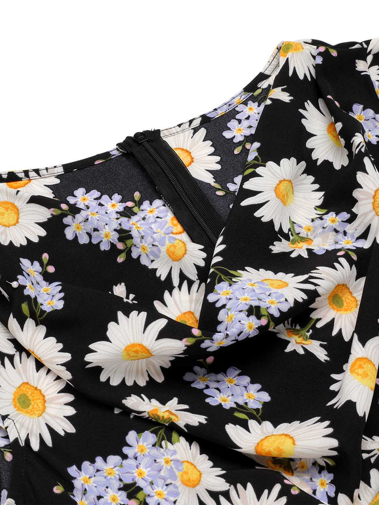 [Pre-Sale] Black 1940s Cap Sleeve Daisy Dress