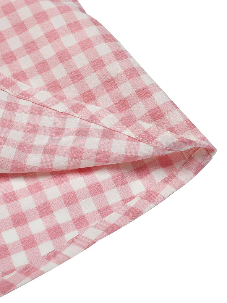 Pink 1950s Gingham Plaid Lapel Shirt