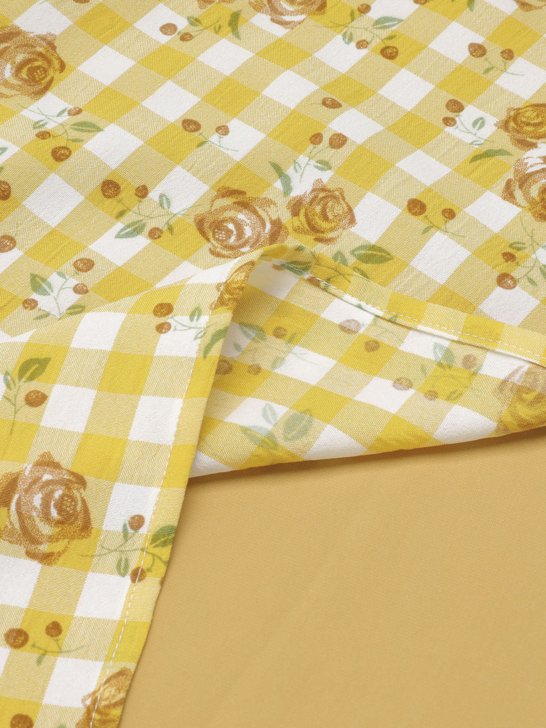 Yellow 1950s Plaid Rose Panel Raglan Dress