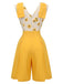 Yellow 1940s V-Neck Sunflower Patchwork Jumpsuit