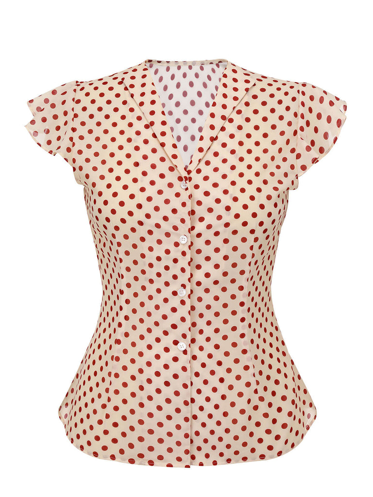 1950s Red Polka Dot Fly Sleeve Blouse