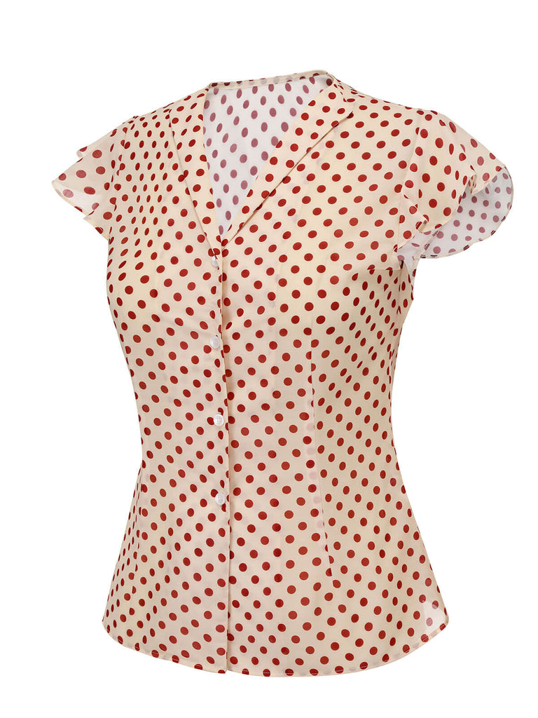 1950s Red Polka Dot Fly Sleeve Blouse