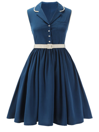 [Pre-Sale] [Plus Size] 1960s Navy Blue Sleeveless Lapel Dress