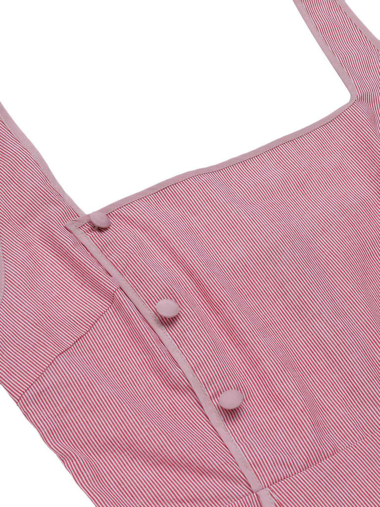 [Pre-Sale] Pink 1960s Halter Stripes Belted Bodycon Dress