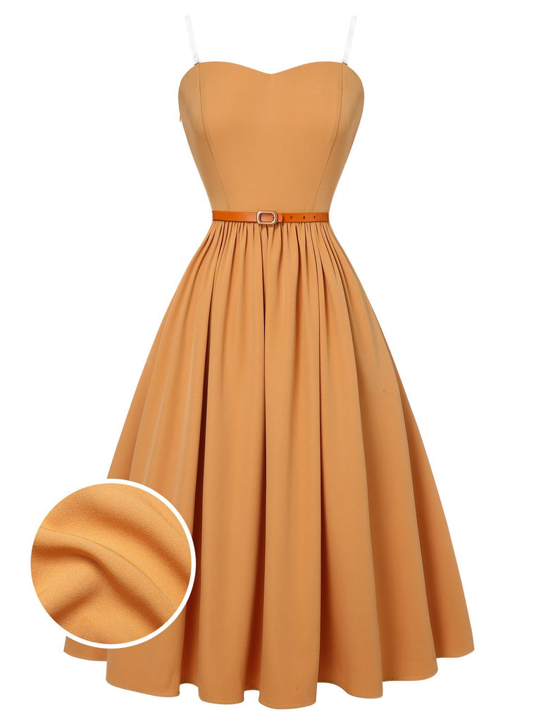 Apricot Yellow 1950s Bandeau Umbrella Dress