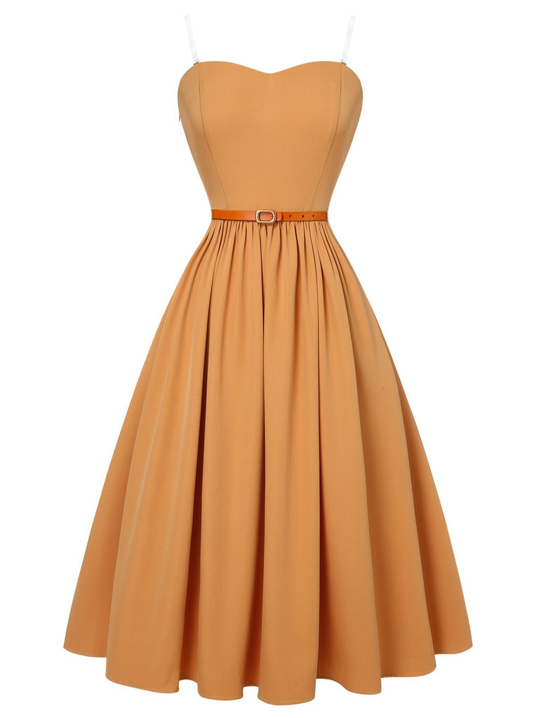 Apricot Yellow 1950s Bandeau Umbrella Dress