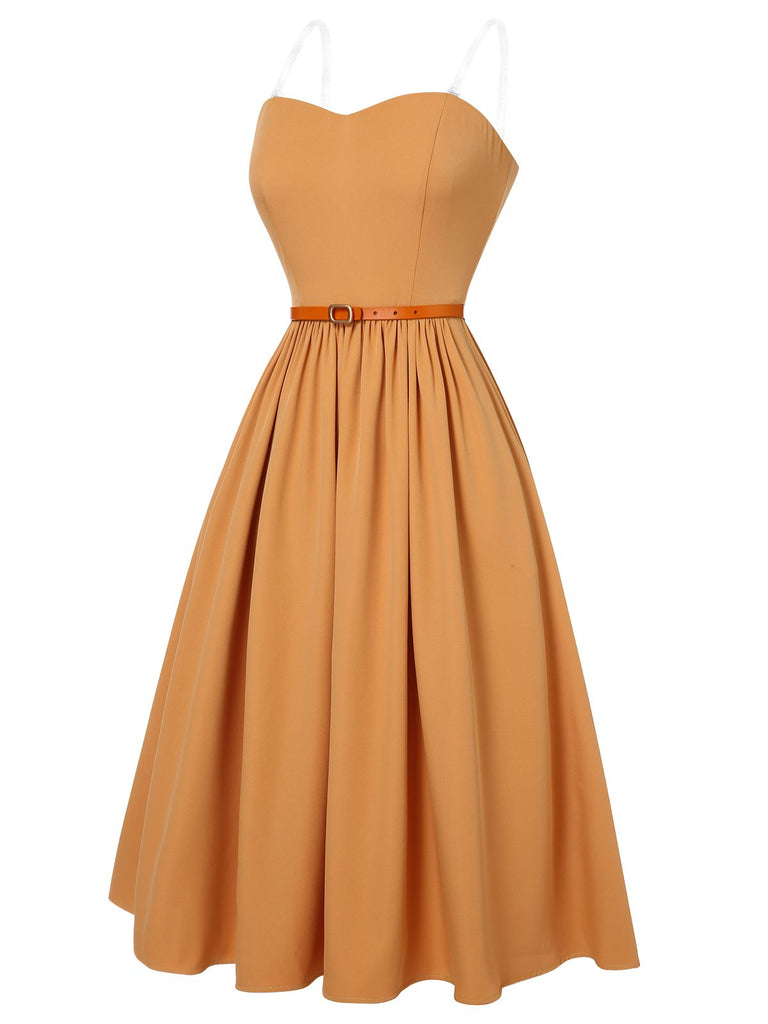 Apricot Yellow 1950s Bandeau Umbrella Dress