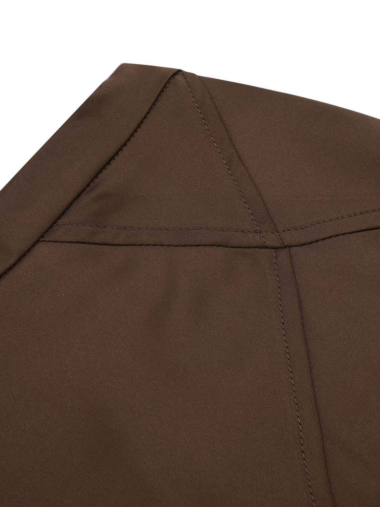 2PCS Lapel Puff Sleeve Solid Blouse & High Waist Skirt