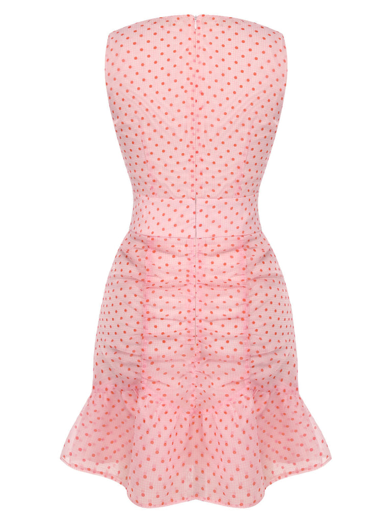 [Pre-Sale] Pink 1960s Polka Dots V-Neck Dress
