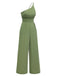 1940s Solid One-Shoulder Suspender Loose Wide-Leg Jumpsuit