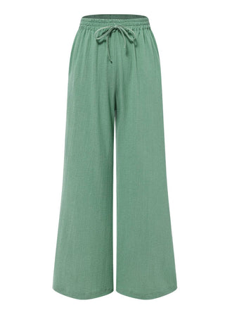 Green 1940s Solid Textured Wide-Leg Pants