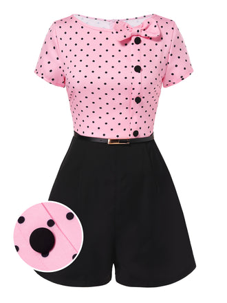 Pink 1950s Polka Dot Bow Romper