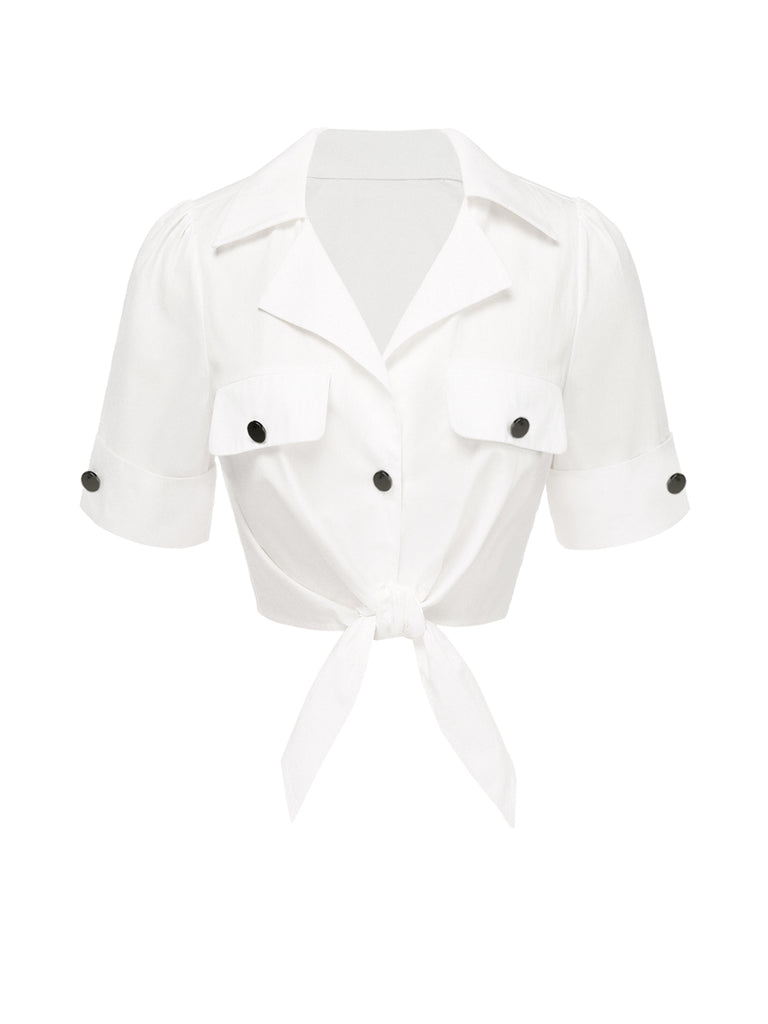 White 1960s Button Pure Cotton Blouse