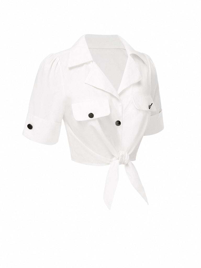 White 1960s Button Pure Cotton Blouse