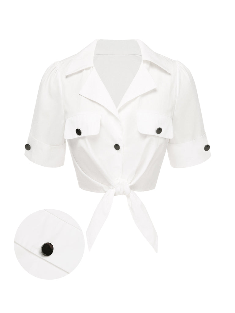 White 1960s Button Pure Cotton Blouse