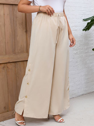 [Plus Size] Cream Color 1950s Solid Wide-leg Pants