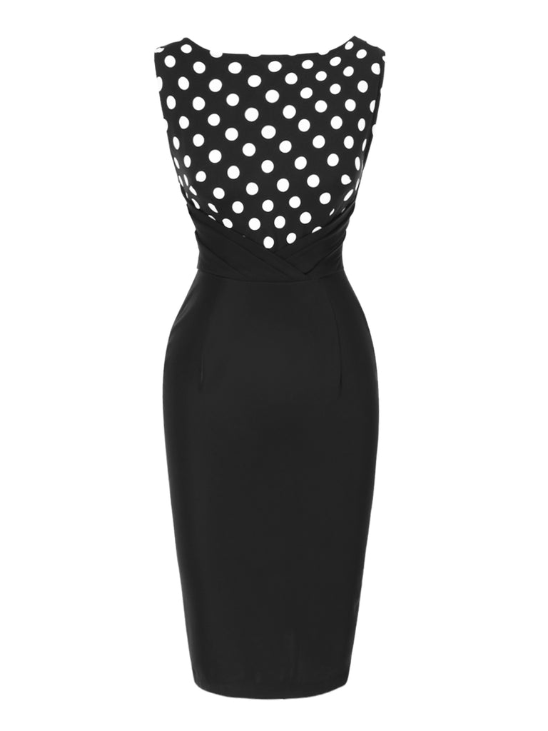 [Pre-Sale] Black 1960s Polka Dots Patchwork Pencil Dress