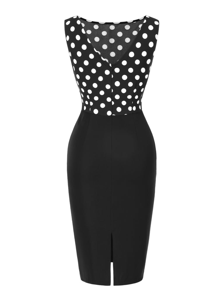 [Pre-Sale] Black 1960s Polka Dots Patchwork Pencil Dress