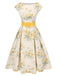 Yellow 1950s Boat Neck Antique Floral Dress