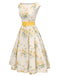 Yellow 1950s Boat Neck Antique Floral Dress