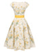 Yellow 1950s Boat Neck Antique Floral Dress