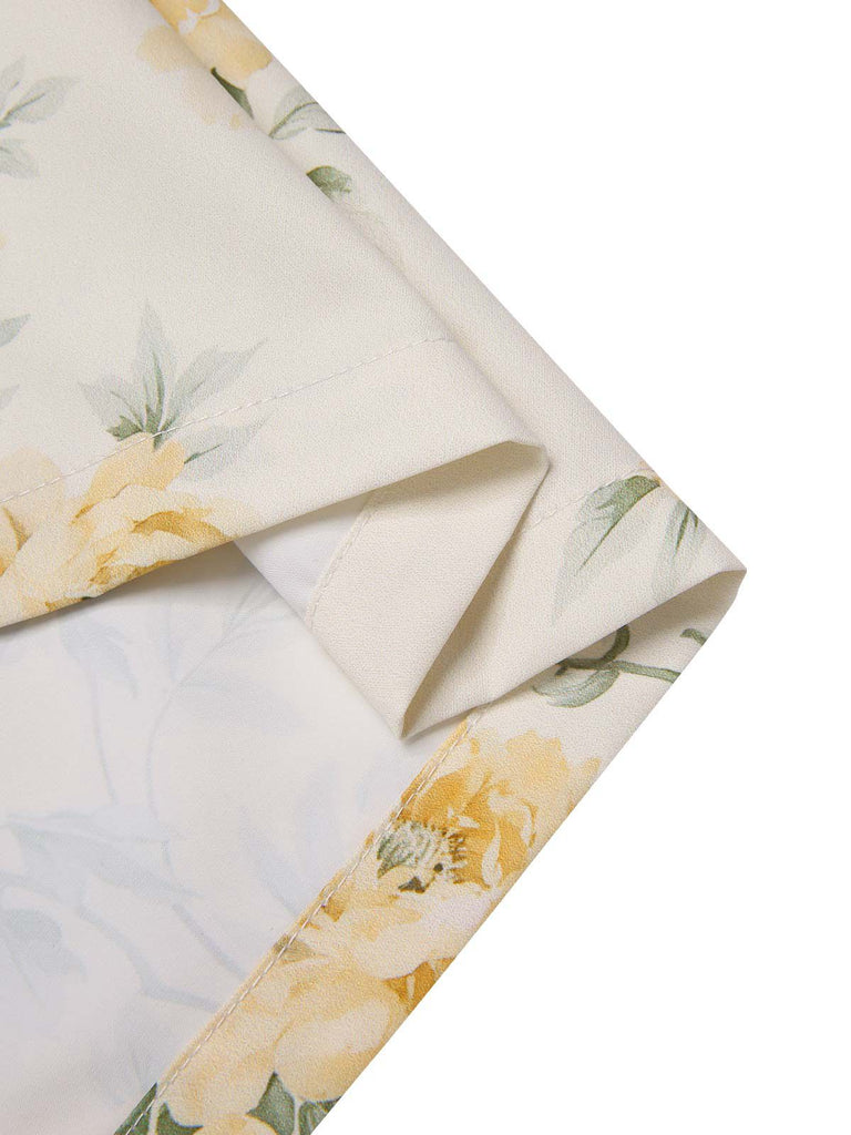 Yellow 1950s Boat Neck Antique Floral Dress
