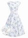 White 1950s Boat Neck Belted Floral Dress