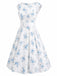 White 1950s Boat Neck Belted Floral Dress