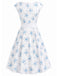White 1950s Boat Neck Belted Floral Dress