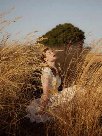 Yellow 1950s Boat Neck Antique Floral Dress